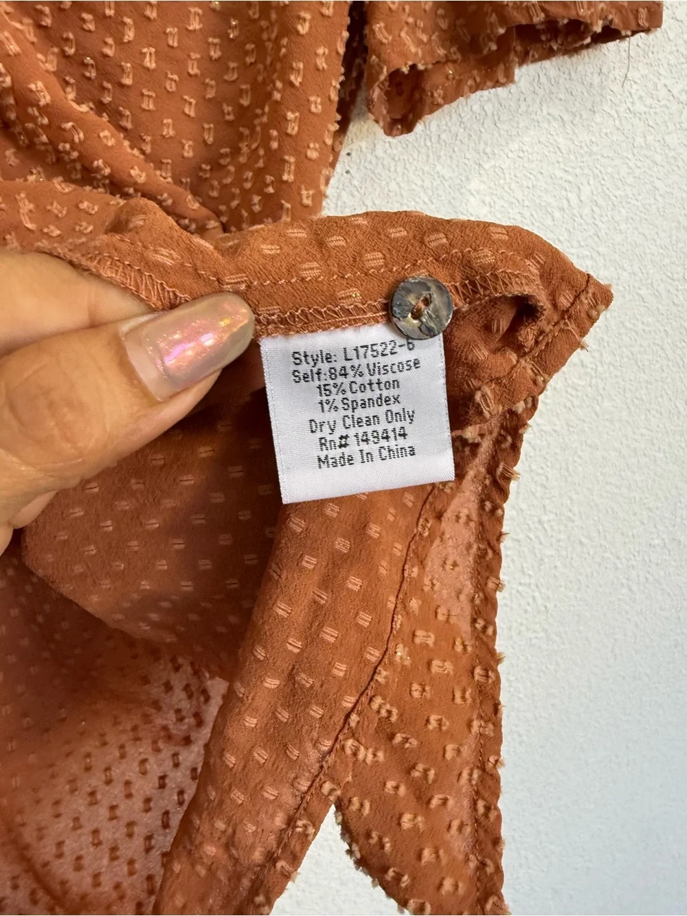 Johnny Was Brown Swiss Dot Boho Peasant Blouse L Ruffle V-Neck Top - Picture 6 of 8